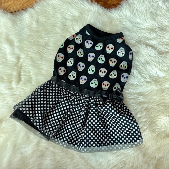 Black Skull & Polka Dot Halloween Dog Dress - Picture 1 of 3